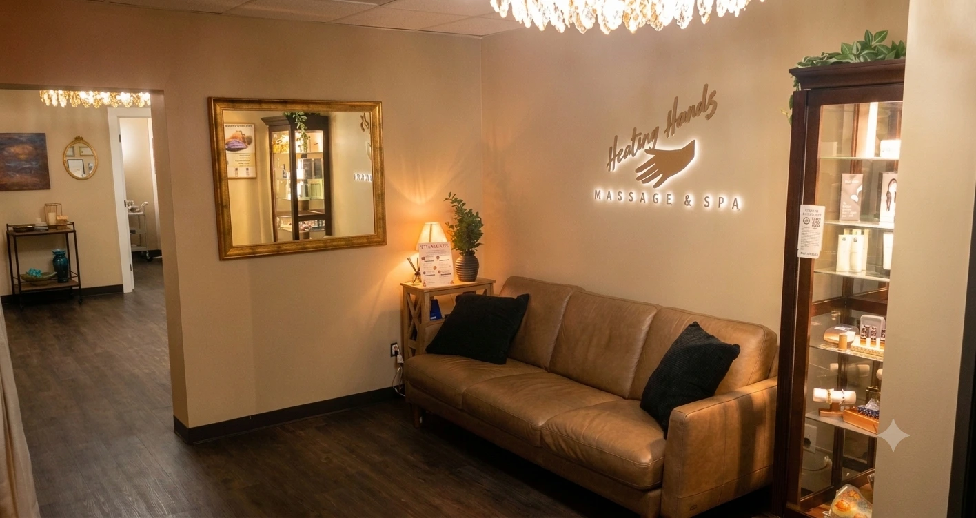Healing Hands reception desk and product display
